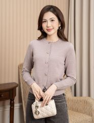 Áo len nữ cổ tròn khuy nơ kim loại