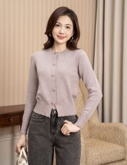 Áo len nữ cổ tròn khuy nơ kim loại