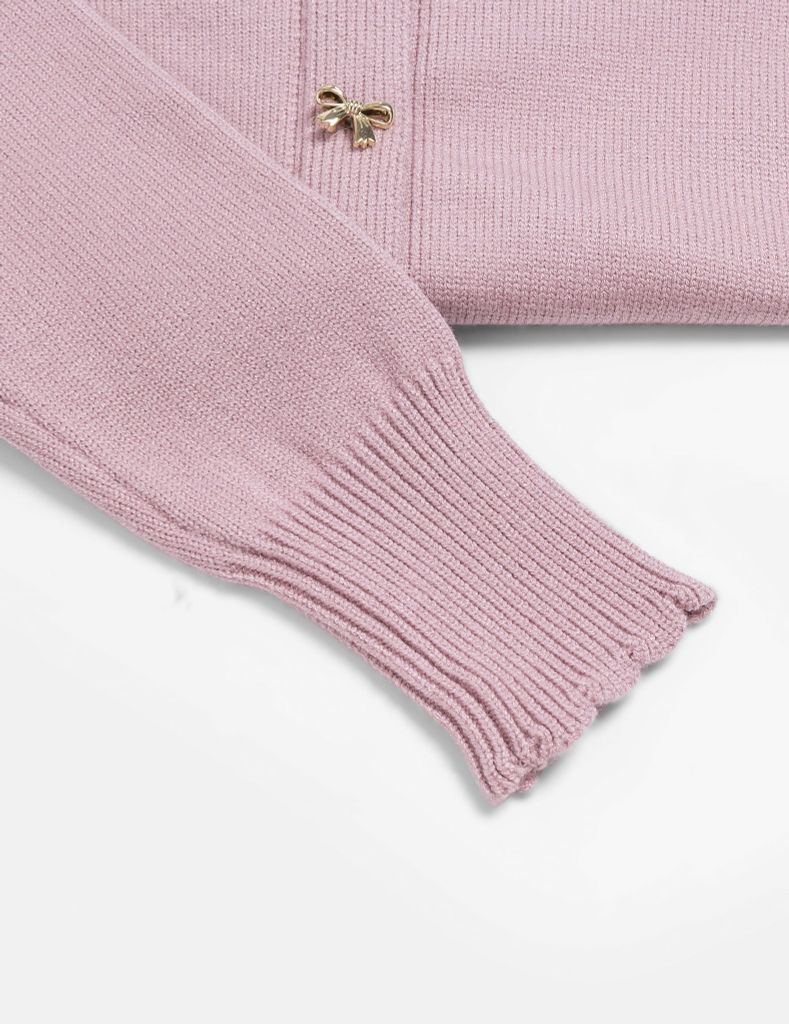 Áo len nữ cổ tròn khuy nơ kim loại