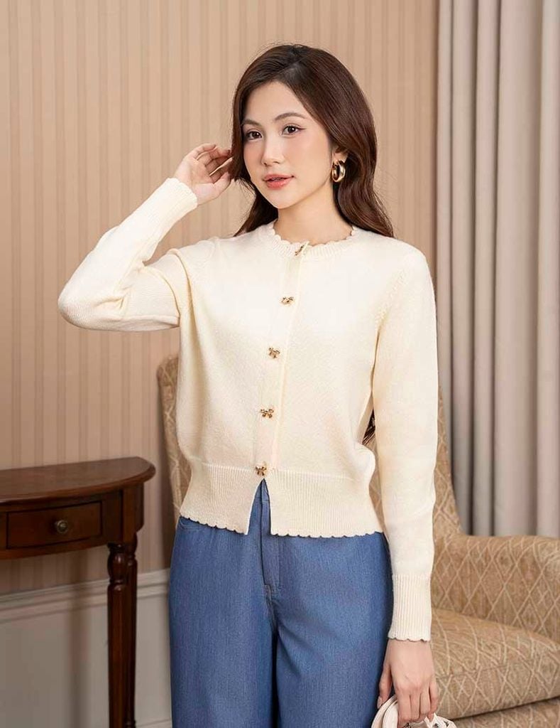 Quần jean nữ ống rộng cạp may đỉa chéo