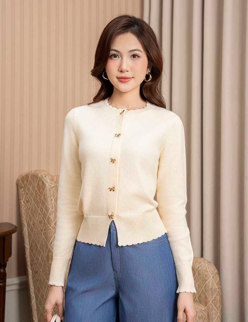 Quần jean nữ ống rộng cạp may đỉa chéo