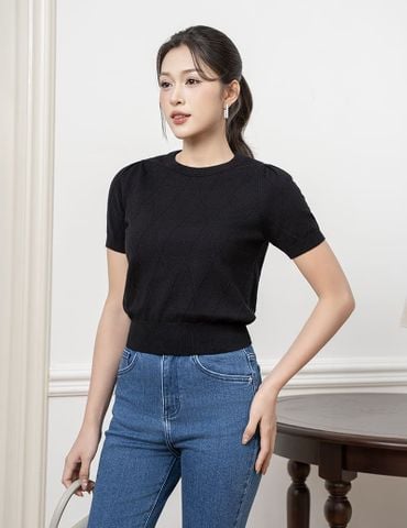 Áo len cổ tròn nữ cộc tay