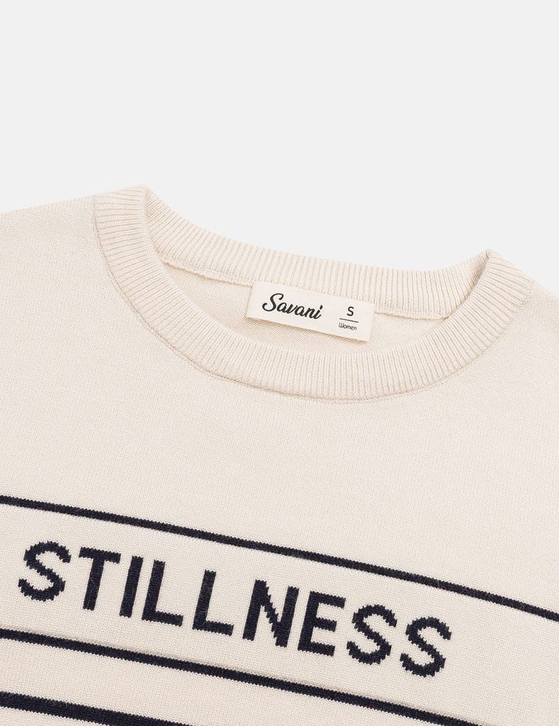 Áo len cổ tròn nữ dệt họa tiết ngang ngực