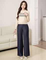 Quần jean nữ ống rộng cạp may đỉa chéo