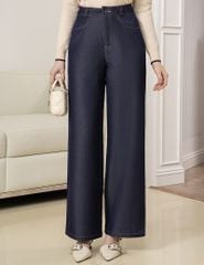 Quần jean nữ ống rộng cạp may đỉa chéo