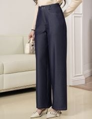 Quần jean nữ ống rộng cạp may đỉa chéo