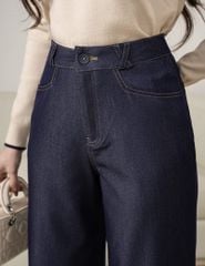 Quần jean nữ ống rộng cạp may đỉa chéo