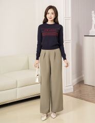 Áo len cổ tròn nữ dệt họa tiết ngang ngực