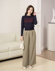 Áo len cổ tròn nữ dệt họa tiết ngang ngực