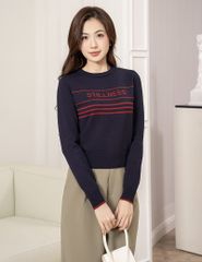 Áo len cổ tròn nữ dệt họa tiết ngang ngực