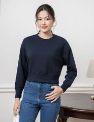 Áo nỉ cổ tròn nữ dáng crop mác dệt kẹp cổ sau