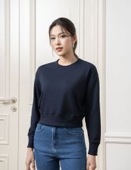 Áo nỉ cổ tròn nữ dáng crop mác dệt kẹp cổ sau