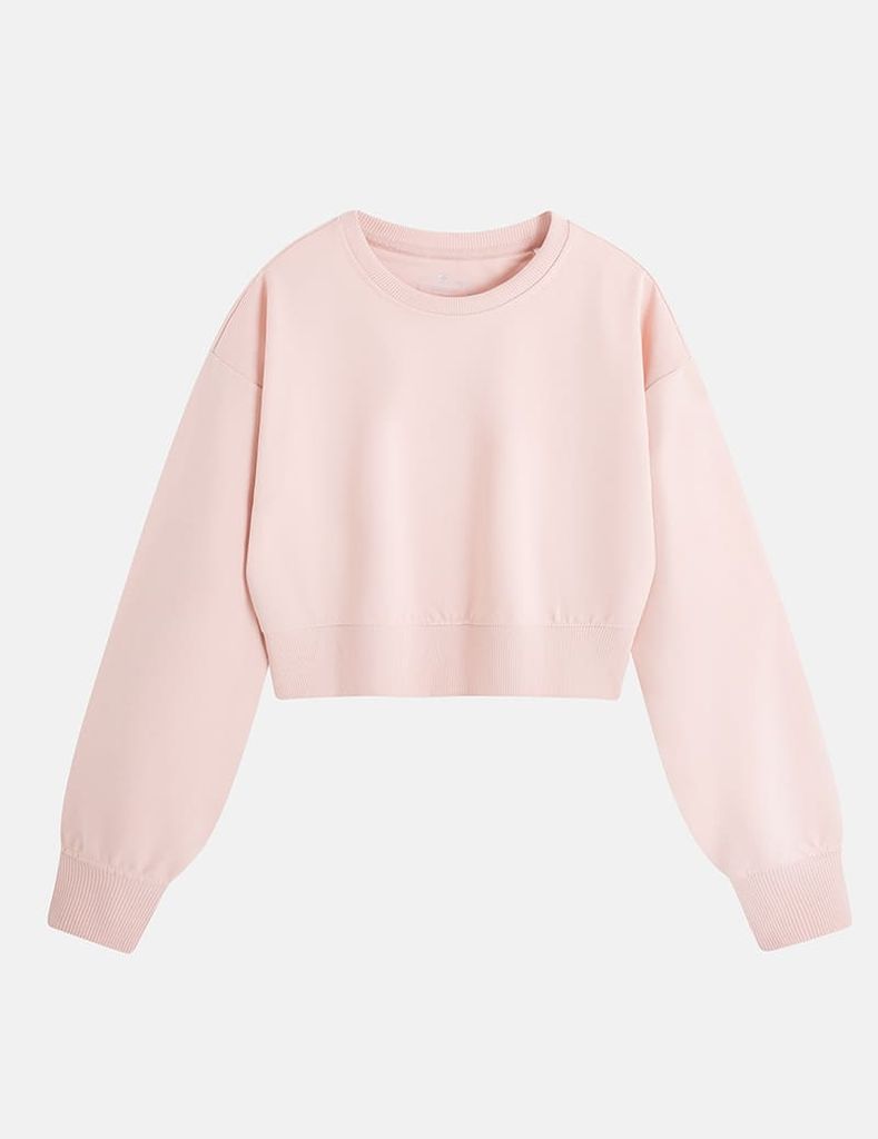 Áo nỉ cổ tròn nữ dáng crop mác dệt kẹp cổ sau