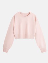 Áo nỉ cổ tròn nữ dáng crop mác dệt kẹp cổ sau