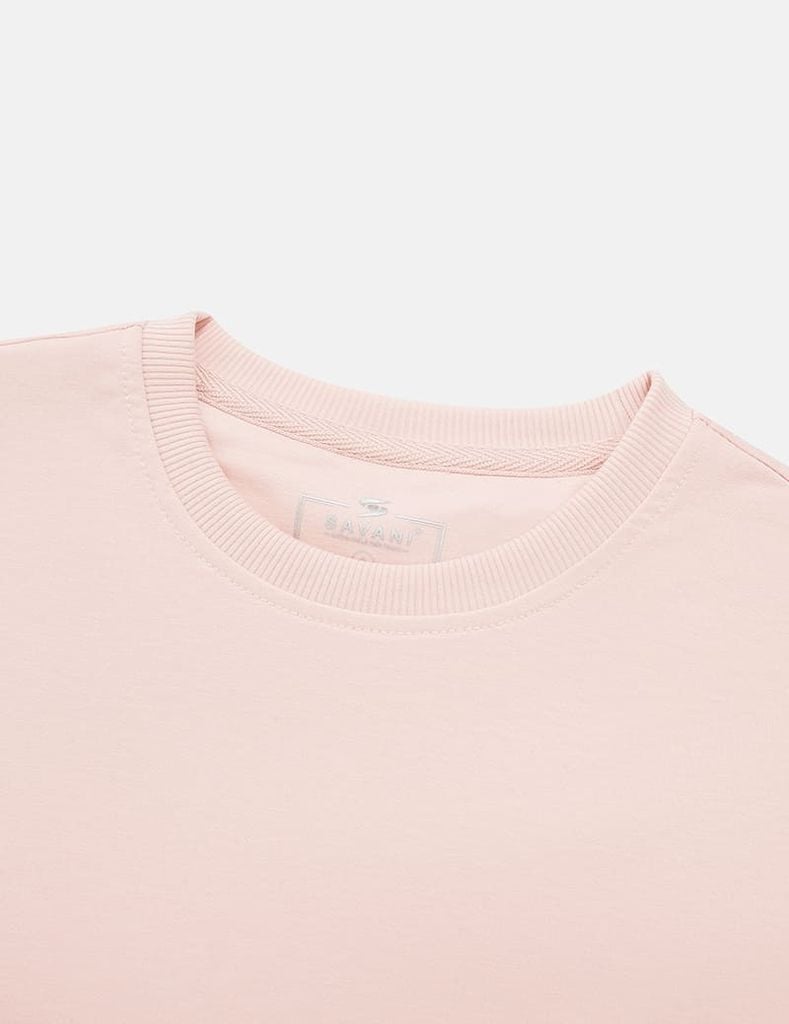 Áo nỉ cổ tròn nữ dáng crop mác dệt kẹp cổ sau