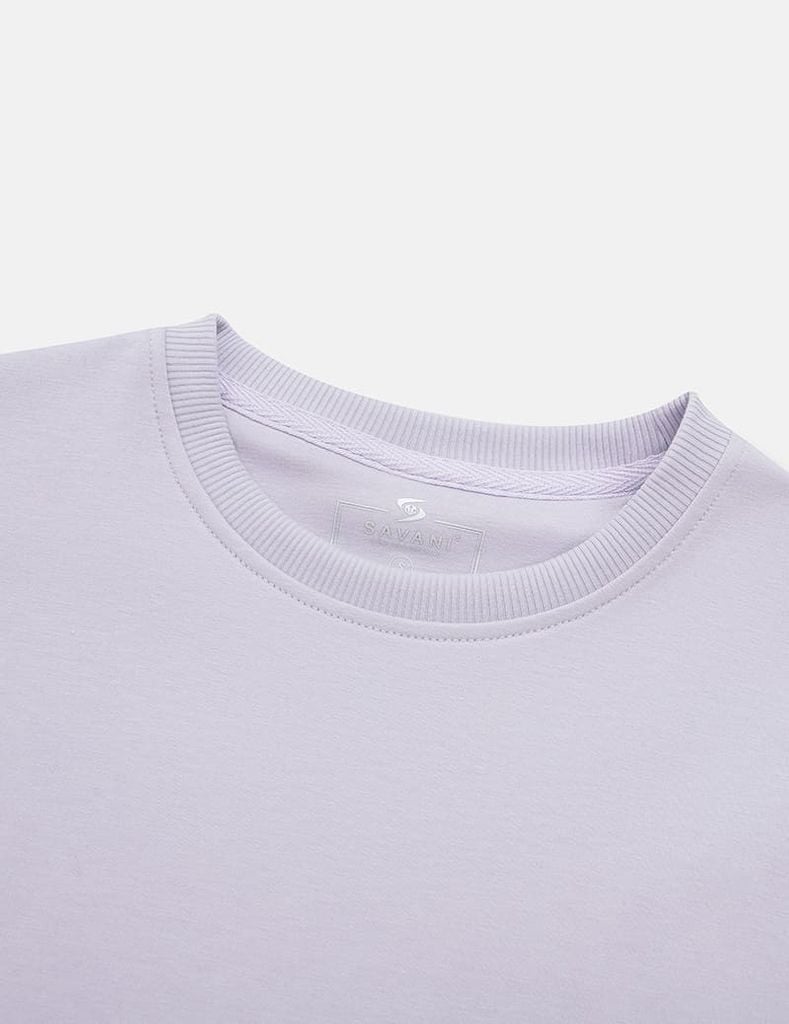 Áo nỉ cổ tròn nữ dáng crop mác dệt kẹp cổ sau