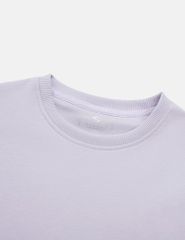 Áo nỉ cổ tròn nữ dáng crop mác dệt kẹp cổ sau