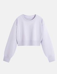 Áo nỉ cổ tròn nữ dáng crop mác dệt kẹp cổ sau