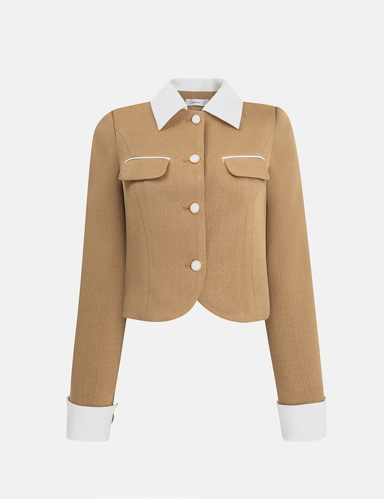 Áo vest nữ cổ bẻ vải phối