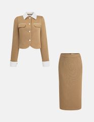 Bộ vest nữ cổ bẻ vải phối