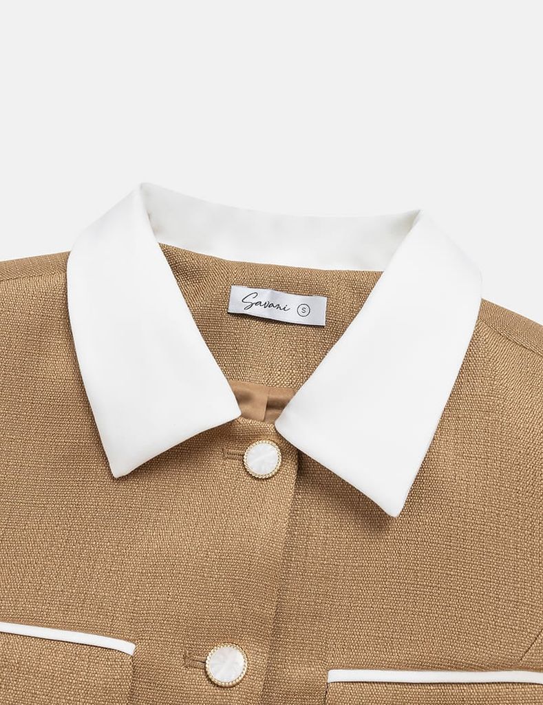 Áo vest nữ cổ bẻ vải phối