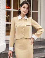 Bộ vest nữ cổ bẻ vải phối