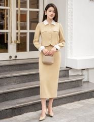 Bộ vest nữ cổ bẻ vải phối