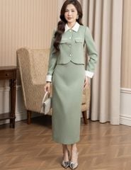 Bộ vest nữ cổ bẻ vải phối