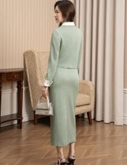 Bộ vest nữ cổ bẻ vải phối