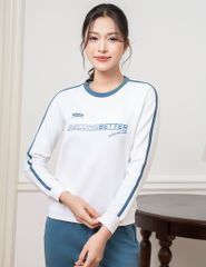 Bộ nỉ cổ tròn nữ phối dọc 2 tay hình in trước ngực