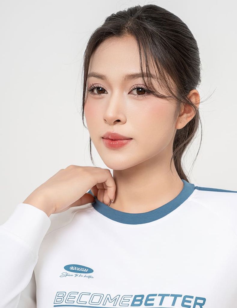 Bộ nỉ cổ tròn nữ phối dọc 2 tay hình in trước ngực