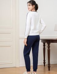 Bộ nỉ cổ tròn nữ phối dọc 2 tay hình in trước ngực