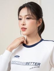 Bộ nỉ cổ tròn nữ phối dọc 2 tay hình in trước ngực