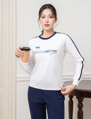 Bộ nỉ cổ tròn nữ phối dọc 2 tay hình in trước ngực