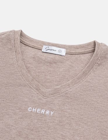 Bộ đồ thu đông cotton nữ cổ tim hình thêu giữa ngực