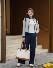 Bộ đồ đông 2 da nữ quần ống suông