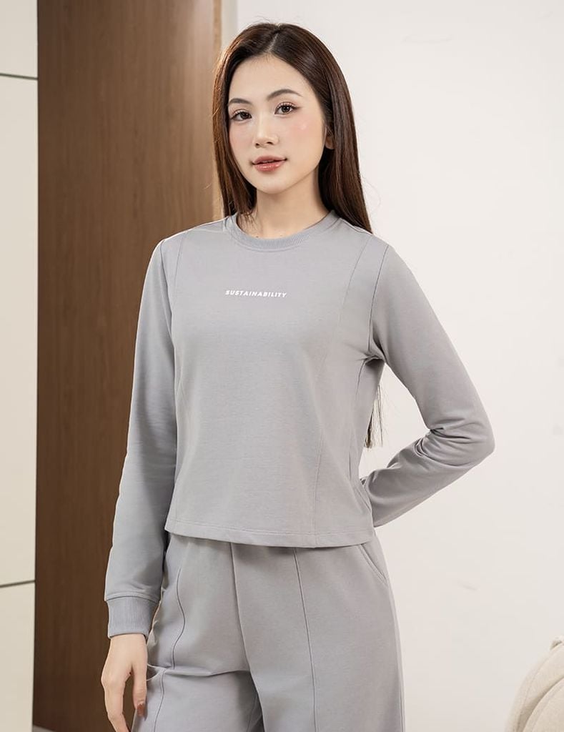 Bộ nỉ cổ tròn nữ hình in trước ngực