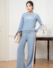 Bộ nỉ cổ tròn nữ hình in trước ngực quần ông suông