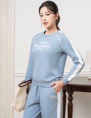 Bộ nỉ cổ tròn nữ hình in trước ngực quần ông suông