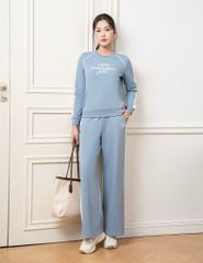 Bộ nỉ cổ tròn nữ hình in trước ngực quần ông suông