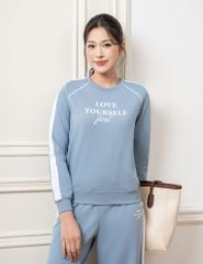 Bộ nỉ cổ tròn nữ hình in trước ngực quần ông suông