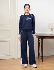 Bộ nỉ cổ tròn nữ hình in trước ngực quần ông suông