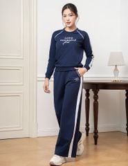 Bộ nỉ cổ tròn nữ hình in trước ngực quần ông suông