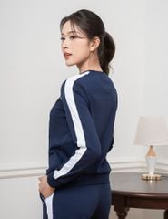 Bộ nỉ cổ tròn nữ hình in trước ngực quần ông suông