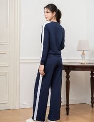 Bộ nỉ cổ tròn nữ hình in trước ngực quần ông suông