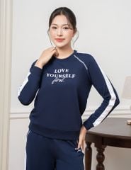 Bộ nỉ cổ tròn nữ hình in trước ngực quần ông suông