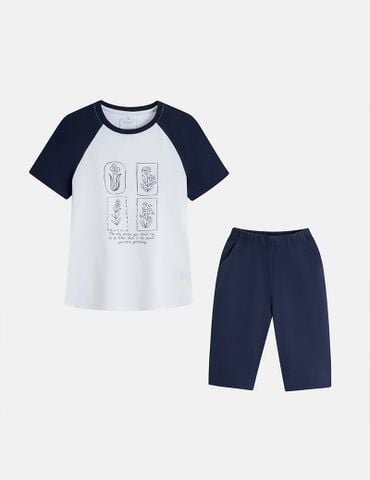 Bộ hè quần lửng nữ hình in trước ngực