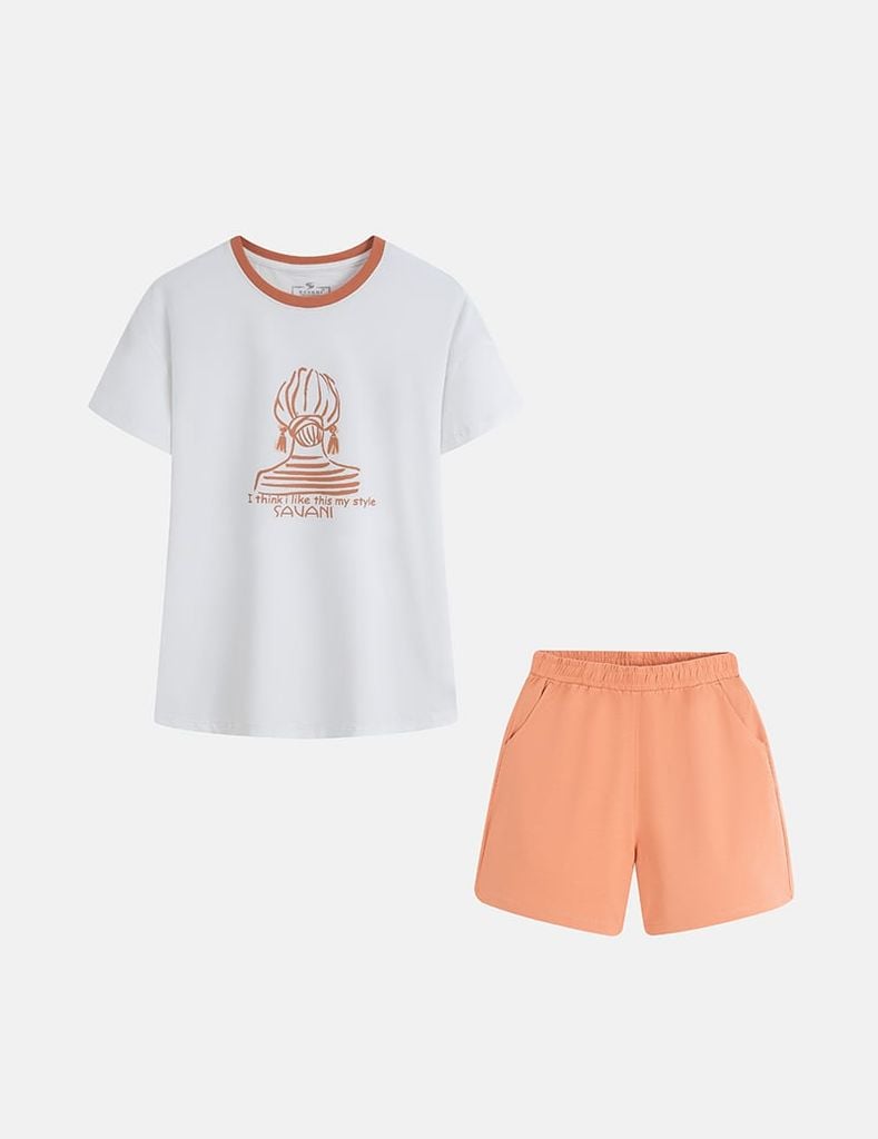Bộ hè quần đùi nữ hình in trước ngực
