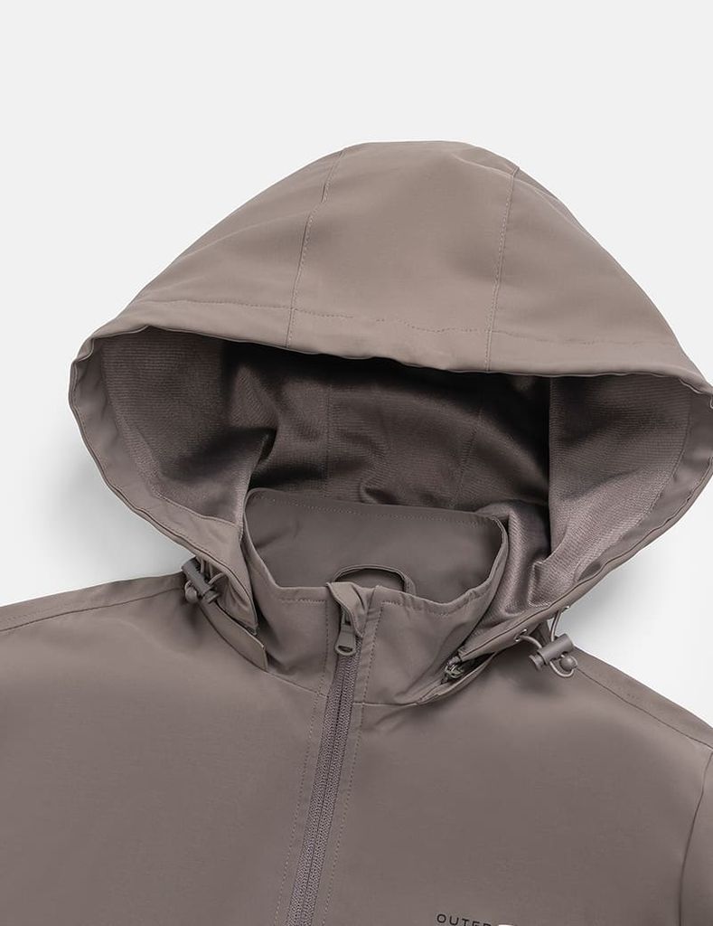 Áo gió có mũ nữ ngực in logo phối 2 bên sườn