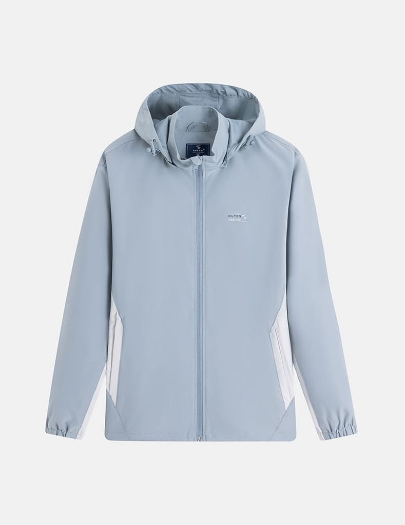 Áo gió có mũ nữ ngực in logo phối 2 bên sườn